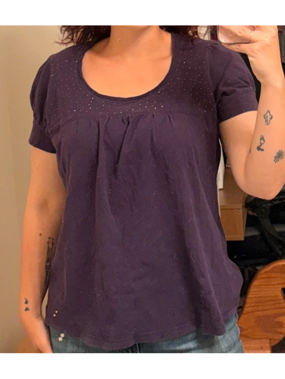 Purple Old Navy Bedazzled Trendy Babydoll Top